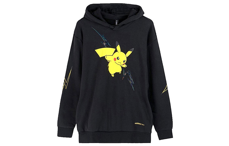 adidas M PKMN Pikachu Graphic Print Drawstring Hoodie Men’s Black FU3923