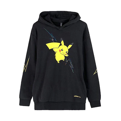 adidas M PKMN Pikachu Graphic Print Drawstring Hoodie Men’s Black FU3923