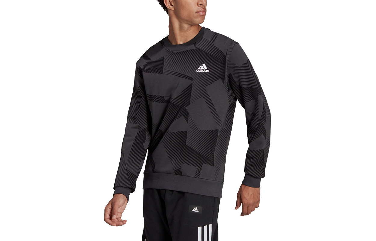adidas M SI GFX CR Striped Graphic Crewneck Sweatshirt Black H44192