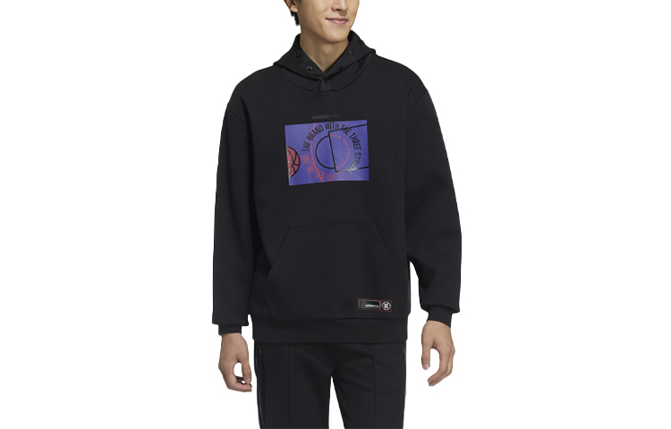 adidas M SS Feb Hoodie Casual Graphic Print Loose Fit Black Hoodie GP4790