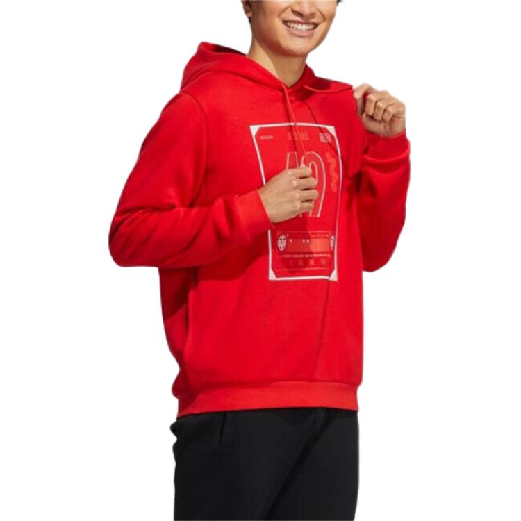 adidas M SSFV1 Hoodie Red Retro Print Pullover Casual Sportswear H52977