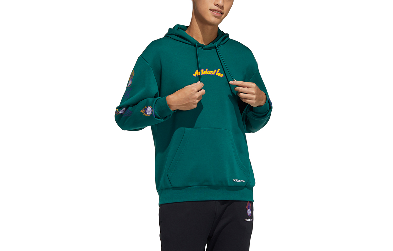 adidas M SSFV2 Basketball Print Hoodie Pullover - Forest Green H14176