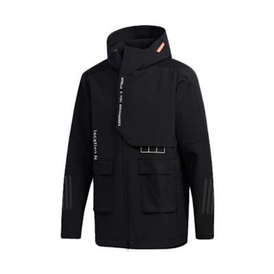 adidas M Tech Outr Full-Zip Black Hoodie Utility Jacket with Multiple Pockets FU6569