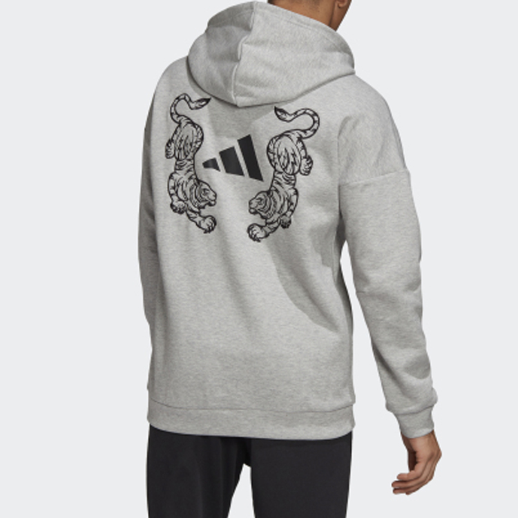 adidas M Tiger Print Hoodie Ash Gray Menswear FL7750 圖 5