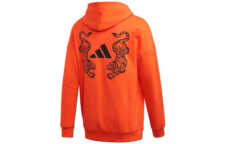 adidas M URB TIGER Logo Hoodie Half Fluorescent Red Pullover FQ7632