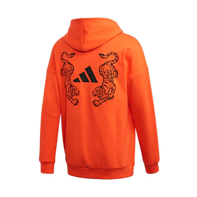 adidas M URB TIGER Logo Hoodie Half Fluorescent Red Pullover FQ7632