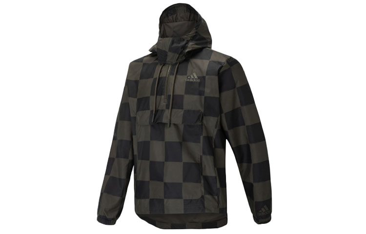 adidas M WV Checkered Hoodie Jacket Black - Casual Warm Sportswear HU0411