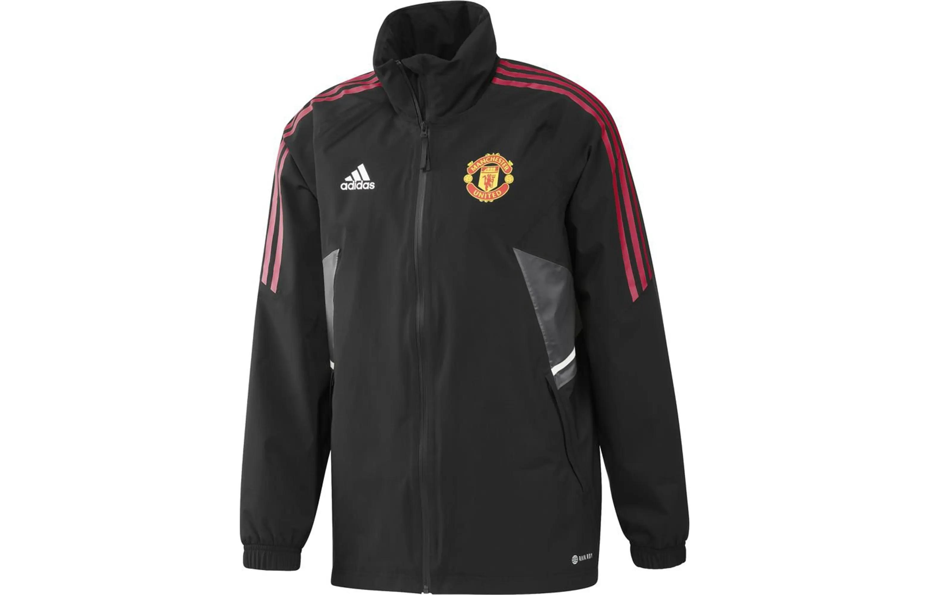 adidas Manchester United 2022-23 Retro Striped Rain Jacket Black  H64017