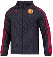 adidas Manchester United Black Striped Logo Knit Long-Sleeve Soccer Jacket Men HE6650 adidas Manchester United Black Striped Logo Knit Long-Sleeve Soccer Jacket Men HE6650