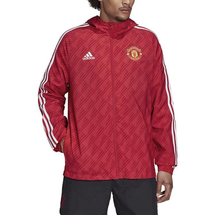 adidas Manchester United Football Logo Track Jacket Hoodie Men Red HE6649 圖 3