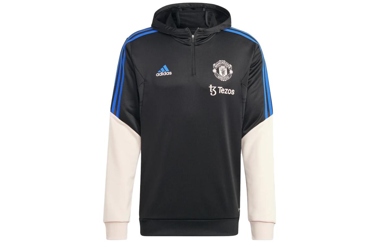 adidas Manchester United Hoodie Half-Zip Pullover Black Long Sleeve HT4295