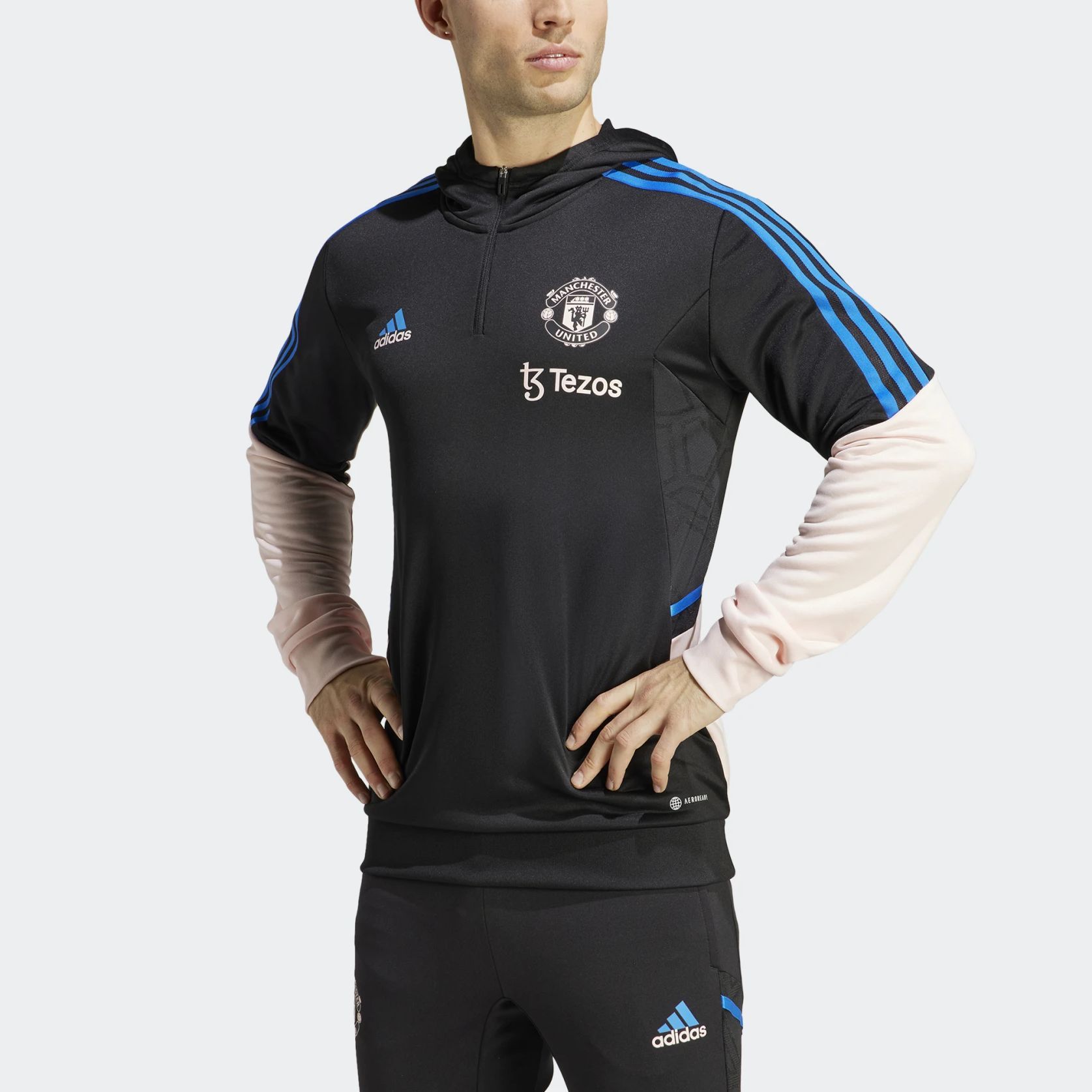 adidas Manchester United Hoodie Half-Zip Pullover Black Long Sleeve HT4295 圖 3