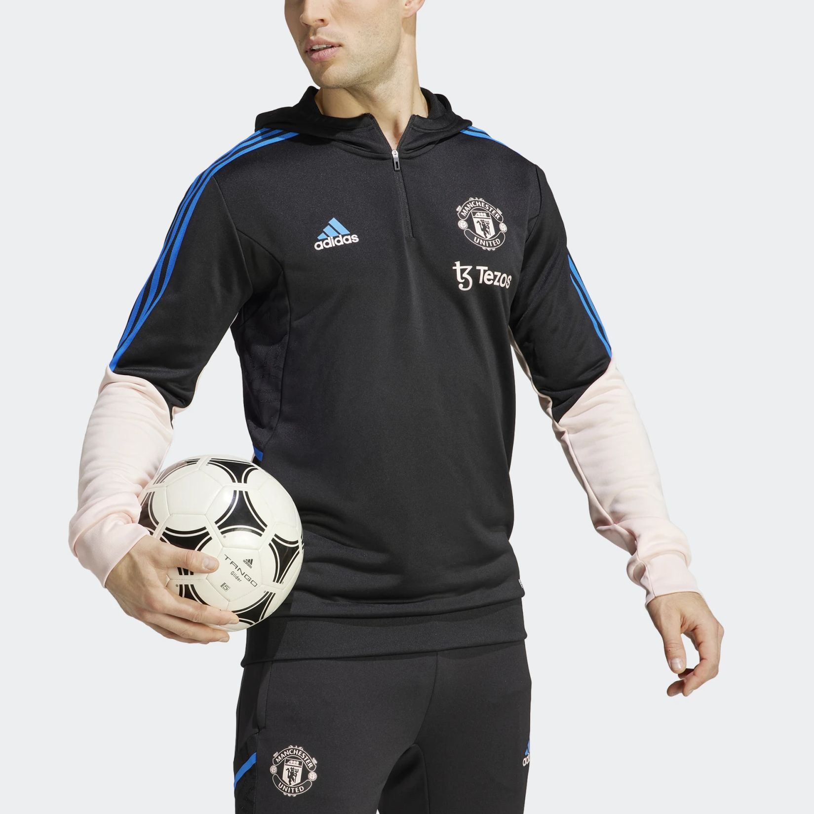 adidas Manchester United Hoodie Half-Zip Pullover Black Long Sleeve HT4295 圖 5