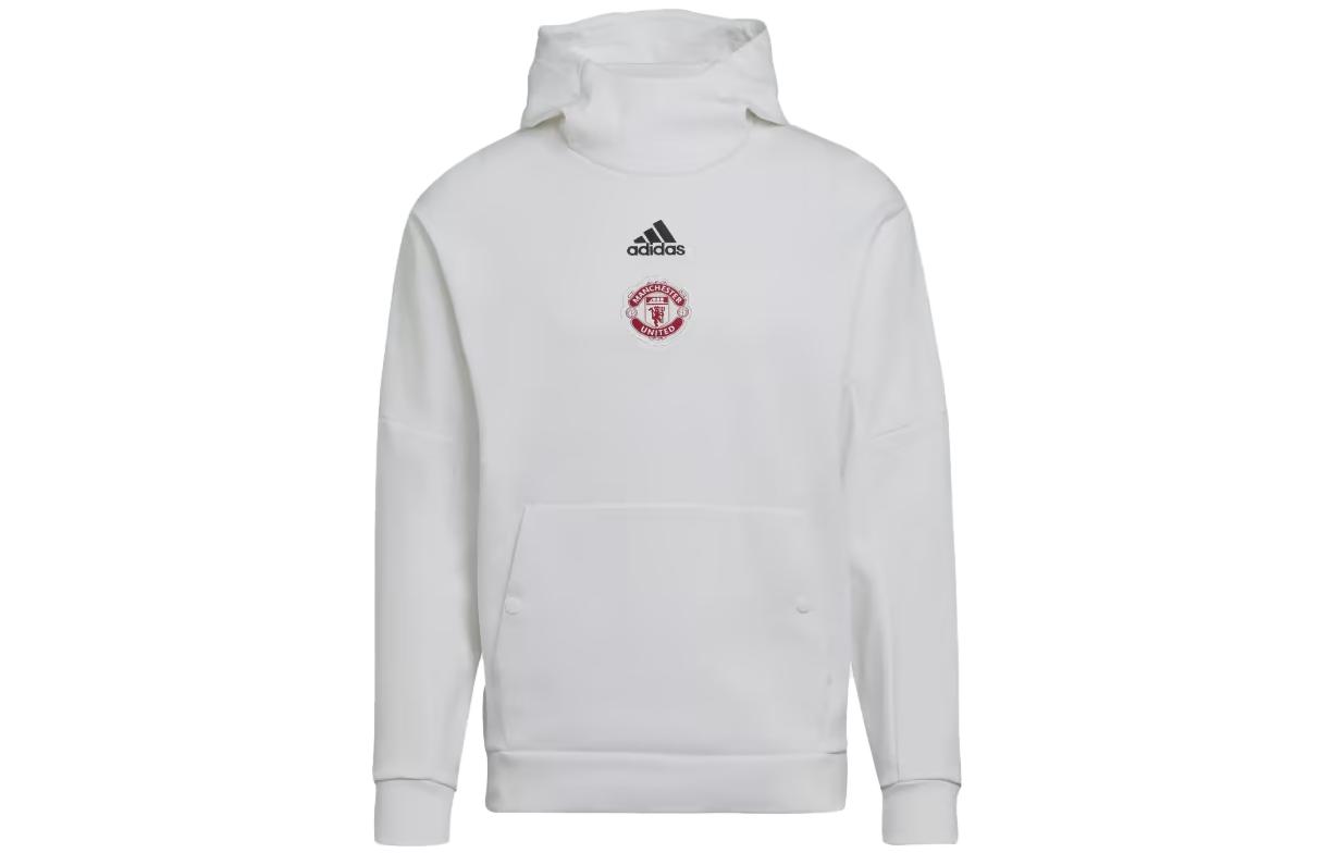 adidas Manchester United Logo Graphic Hoodie White - Football Casual Wear HE6643