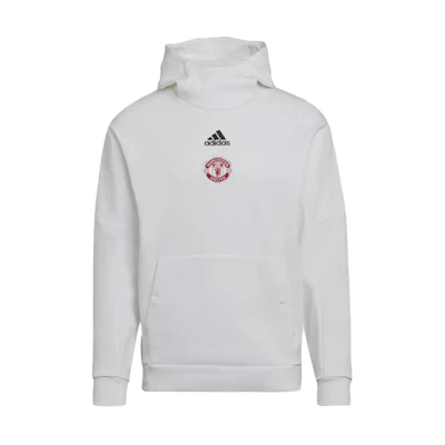 adidas Manchester United Logo Graphic Hoodie White - Football Casual Wear HE6643