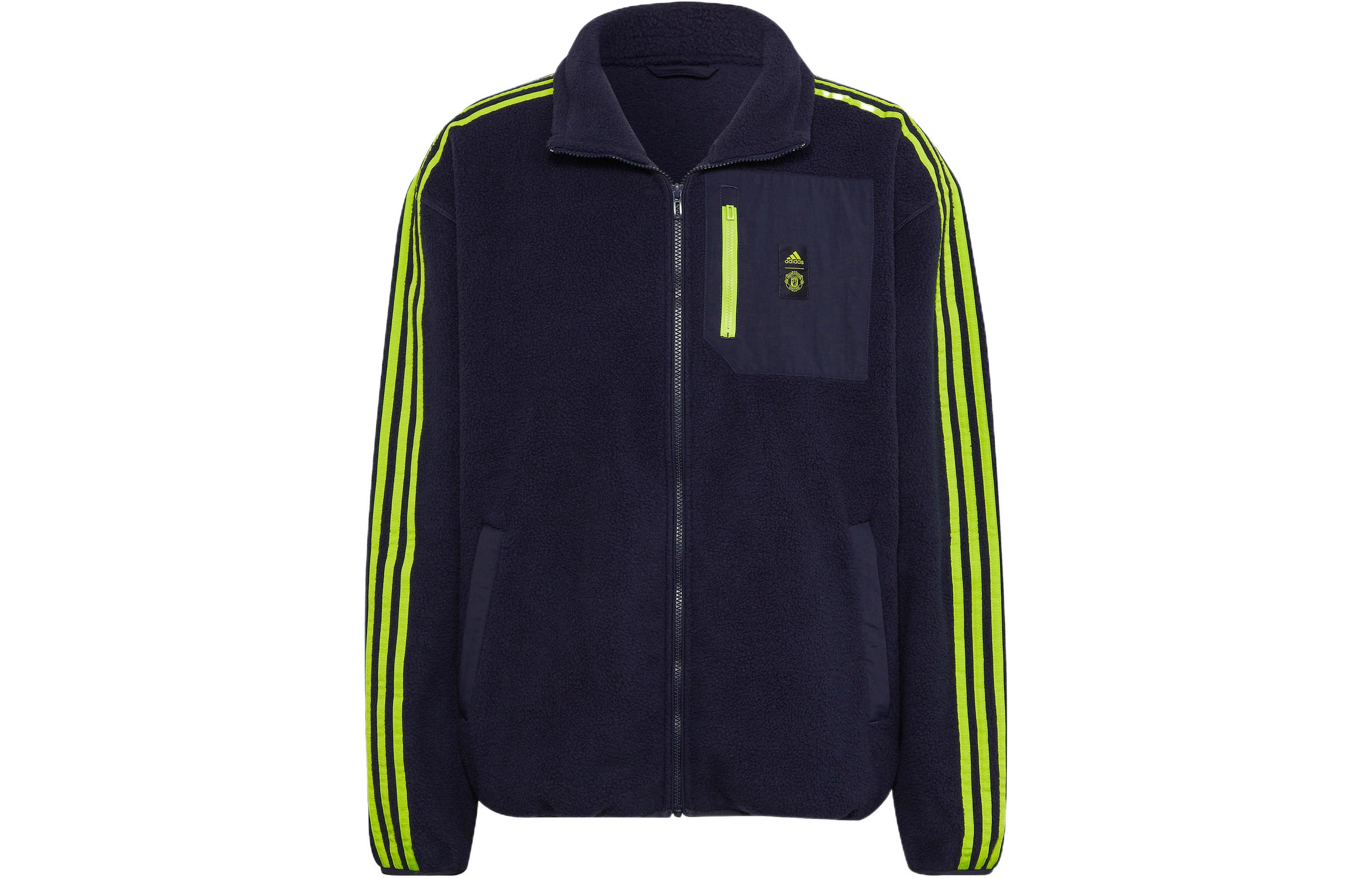 adidas Manchester United Logo Printed Striped Football Jacket Navy HE6645