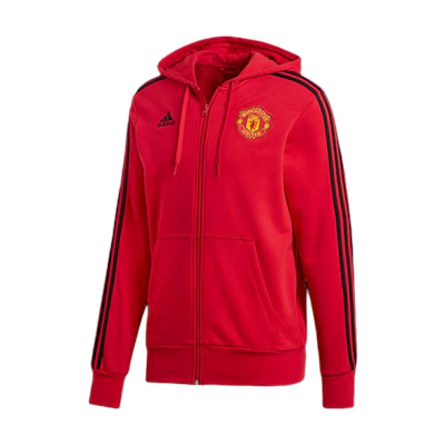 adidas Manchester United Red Logo Striped Zip Hoodie Jacket Men Soft Comfort D95965
