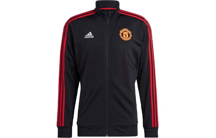 adidas Manchester United Retro Track Jacket Black Soccer Striped Design IA8533