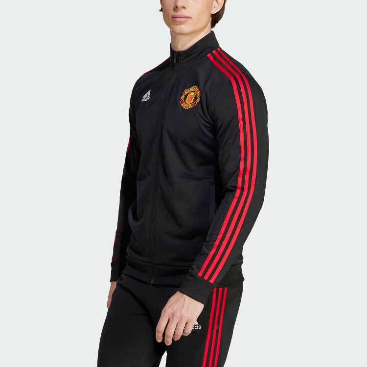 adidas Manchester United Retro Track Jacket Black Soccer Striped Design IA8533 圖 3