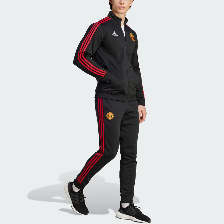 adidas Manchester United Retro Track Jacket Black Soccer Striped Design IA8533 圖 5