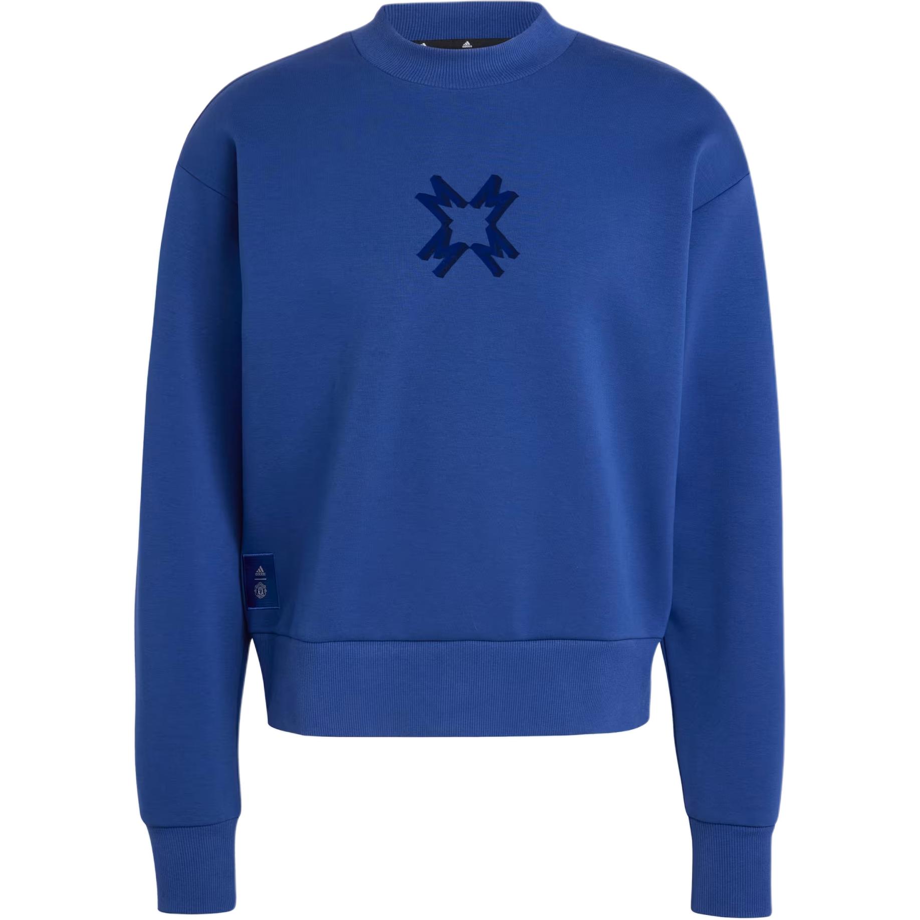 adidas Manchester United SS24 Logo Crewneck Sweatshirt Blue Long Sleeve IT4191