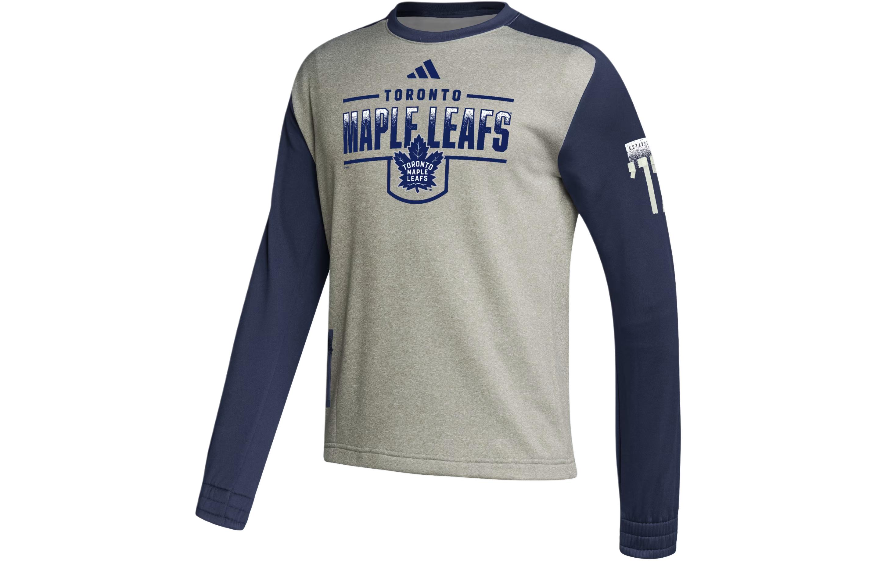 adidas Maple Leafs Team Issue Navy Crew Sweatshirt Hockey Colorblock Design IK6785