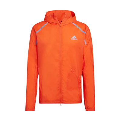 adidas Marathon Jacket Orange Zip-Up Hoodie with Logo and Stripe Design HL6508