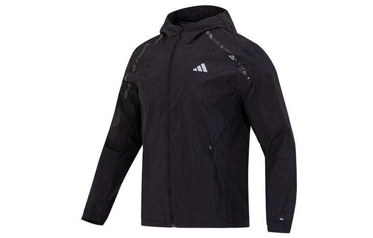 adidas Marathon Logo Printed Casual Sports Hoodie Jacket Black IB8264