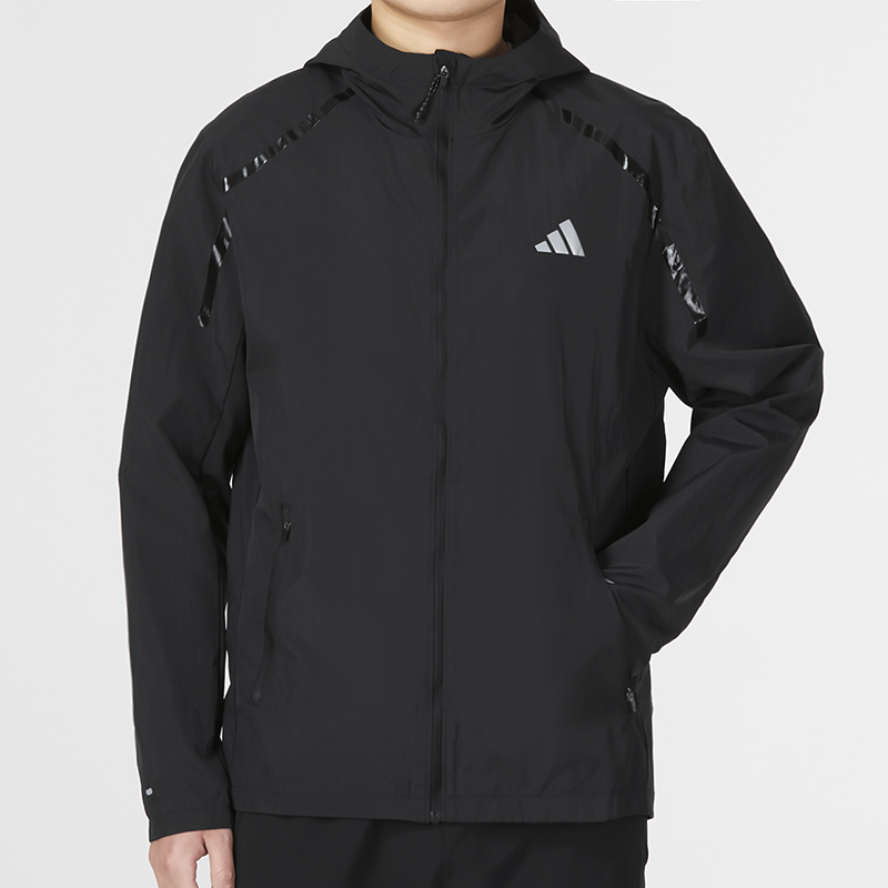 adidas Marathon Logo Printed Casual Sports Hoodie Jacket Black IB8264 圖 4