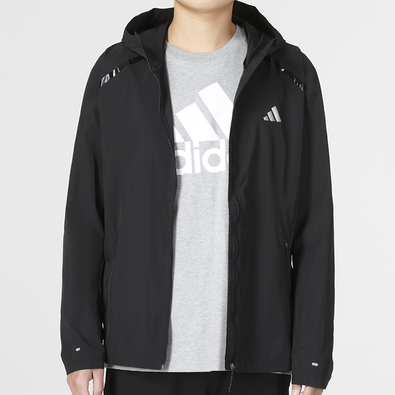 adidas Marathon Logo Printed Casual Sports Hoodie Jacket Black IB8264 圖 5