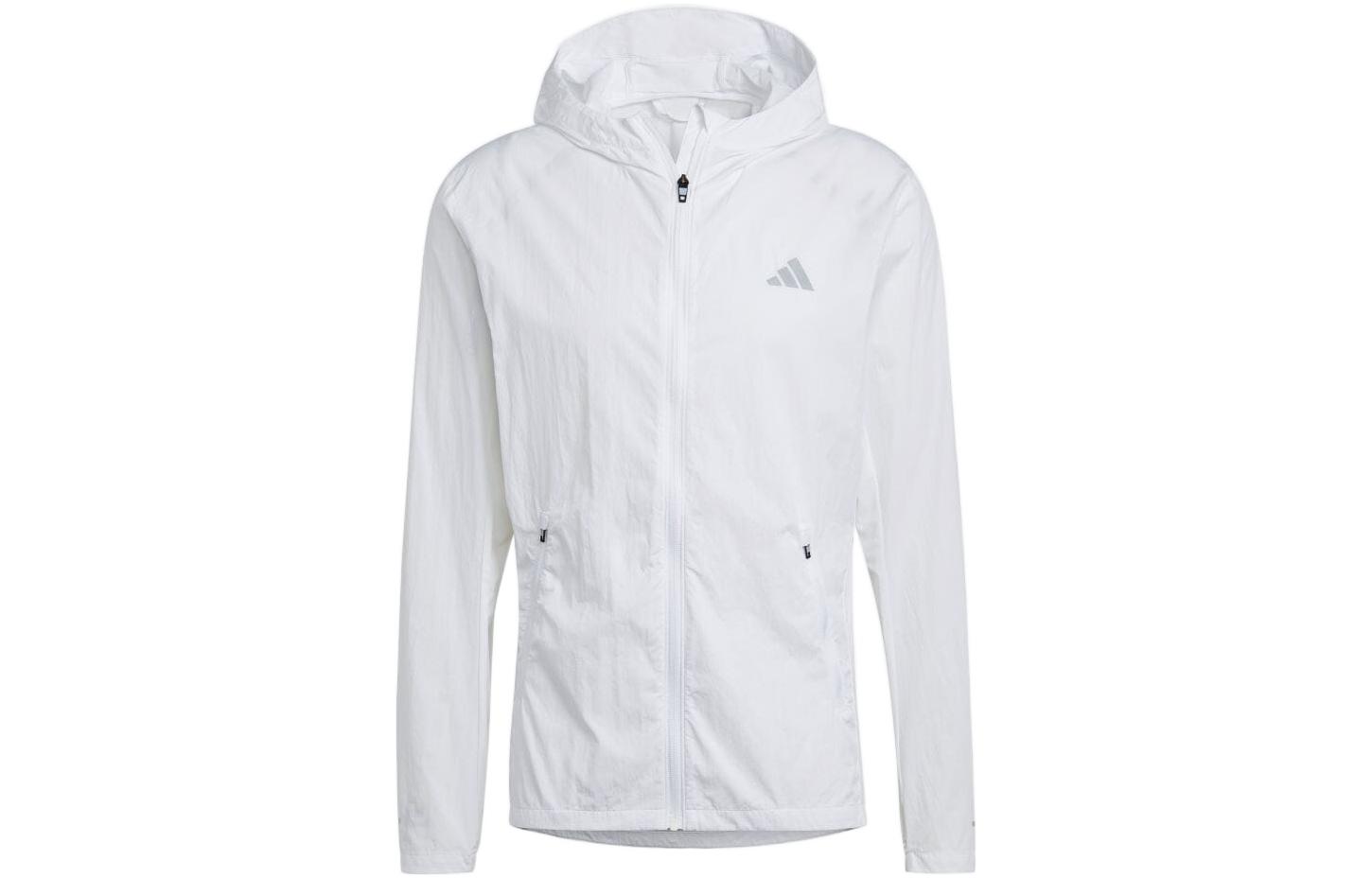 adidas Marathon Logo Printed White Hooded Casual Jacket for Men IB8265