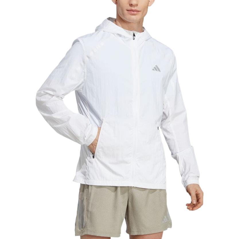 Purchase 阿迪达斯马拉松标志印花白色男士休闲连帽夹克 IB8265