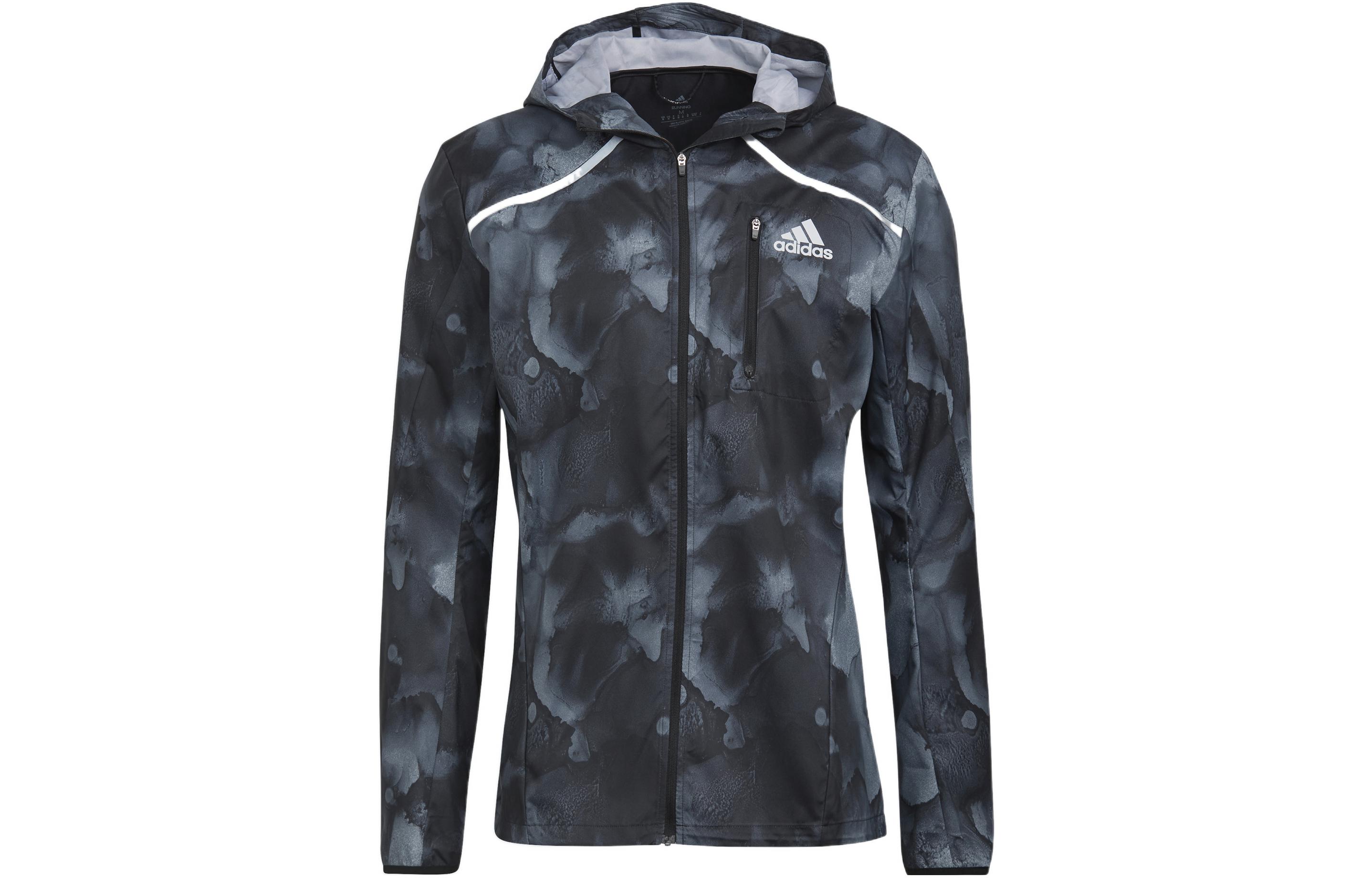 adidas Marathon Running Jacket Black Hooded Breathable Sportswear HE4562