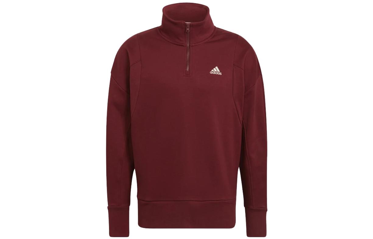 adidas Maroon Half-Zip Pullover Sweatshirt with Solid Logo Design HB6592