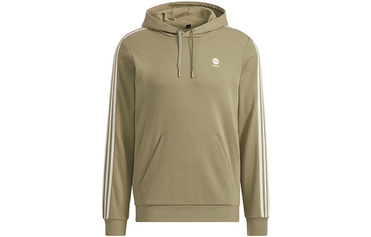adidas Matcha Green Kangaroo Pocket Logo Striped Drawstring Hoodie HD4673