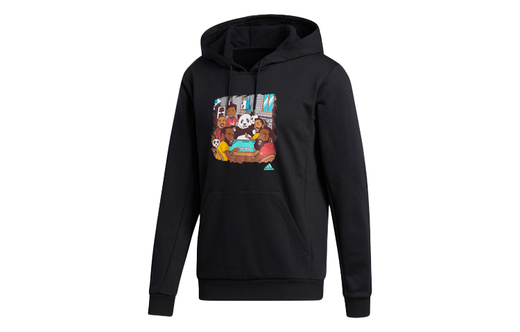 adidas Men’s Hoodie Black with Cartoon Panda Print Basketball Theme GN8020