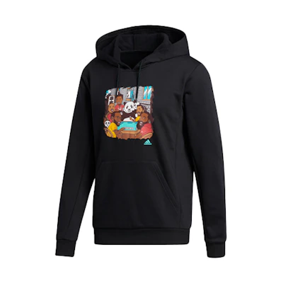 adidas Men’s Hoodie Black with Cartoon Panda Print Basketball Theme GN8020