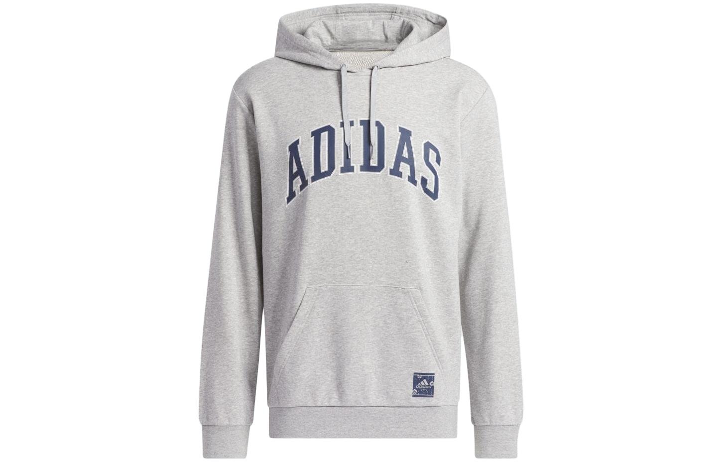 adidas Men’s Solid Logo Hoodie Long Sleeve Pullover Light Grey IN4210