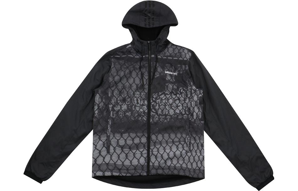 adidas Mesh Print Hooded Jacket Black - Comfortable Casual Wear EC1996