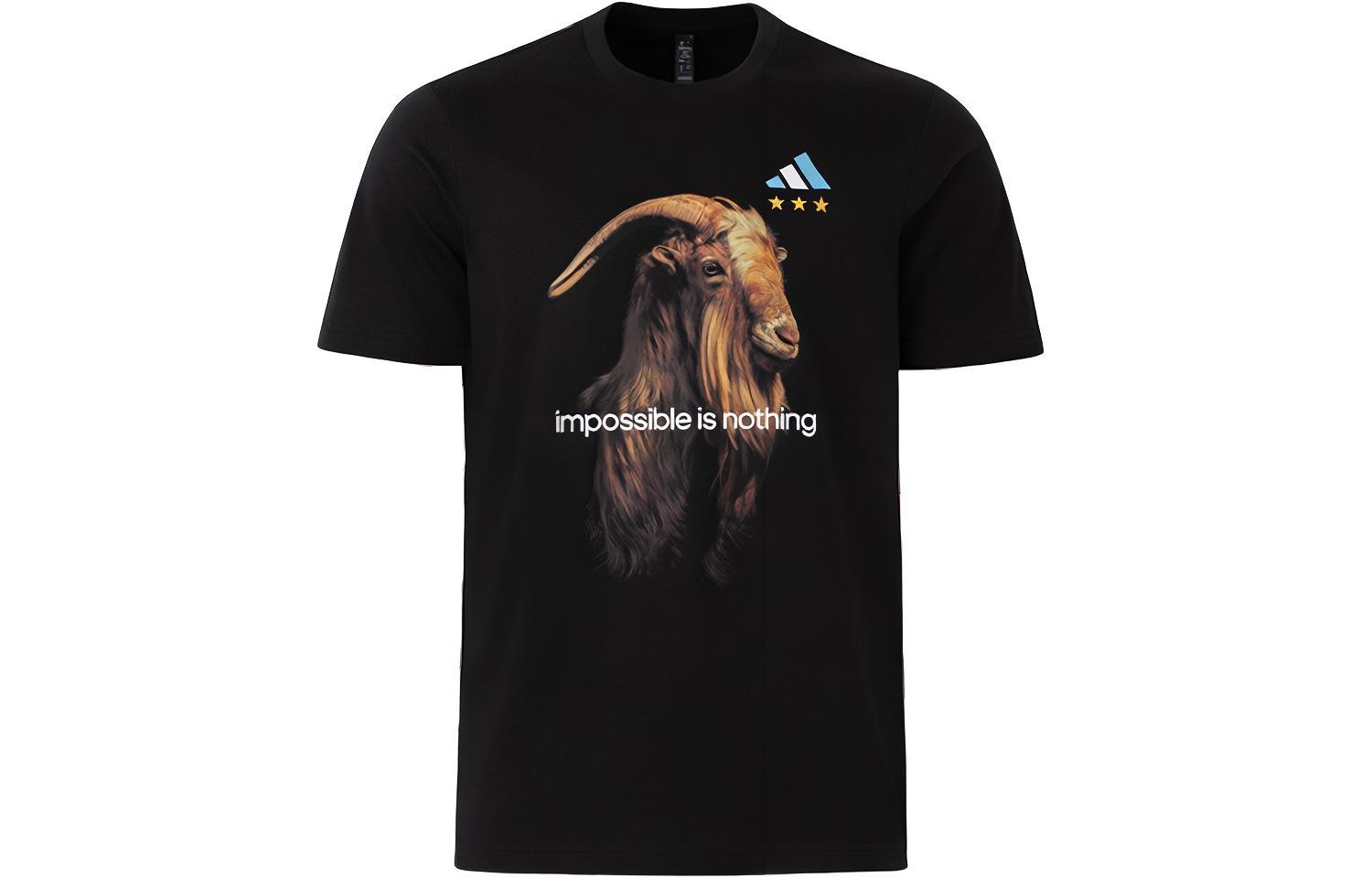 adidas Messi G.O.A.T Tee Black Soccer Graphic Commemorative T-Shirt IW3613
