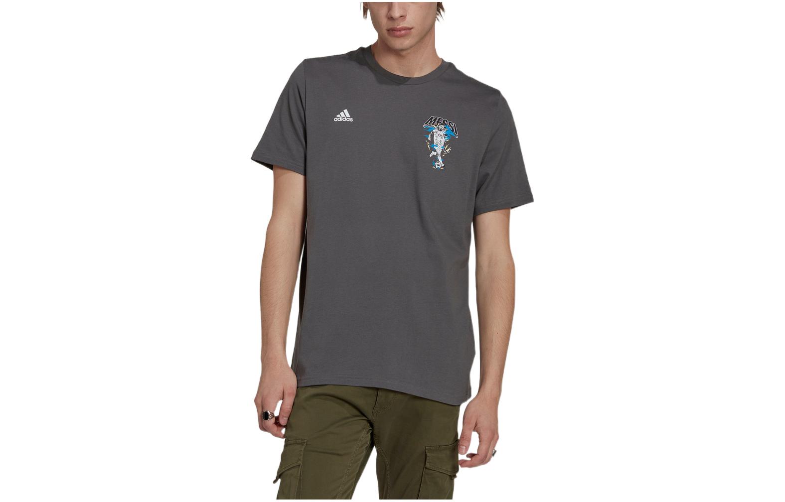 adidas Messi Series Soccer Logo Print Crewneck T-Shirt - Dark Gray HG1952