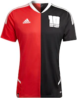 adidas Messi Two-Tone Logo Print Short-Sleeve Soccer Jersey for Men. HI3790 adidas Messi Two-Tone Logo Print Short-Sleeve Soccer Jersey for Men. HI3790