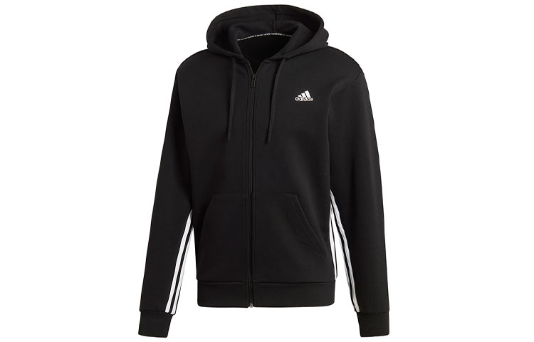 adidas MH 3-Stripes Logo Hoodie Jacket Asia Version - Black DX7657