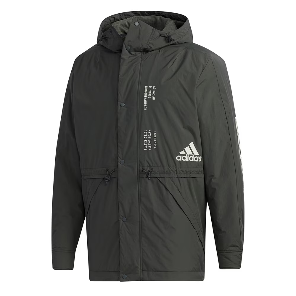 adidas MHS WD HB Tech Logo Print Hoodie Jacket Dark Green GE0368