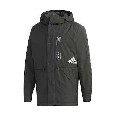 adidas MHS WD HB Tech Logo Print Hoodie Jacket Dark Green GE0368