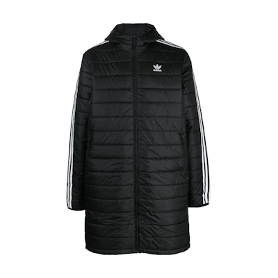 adidas Mid-Length Padded Coat Black with Embroidered Logo Stripes HM2461
