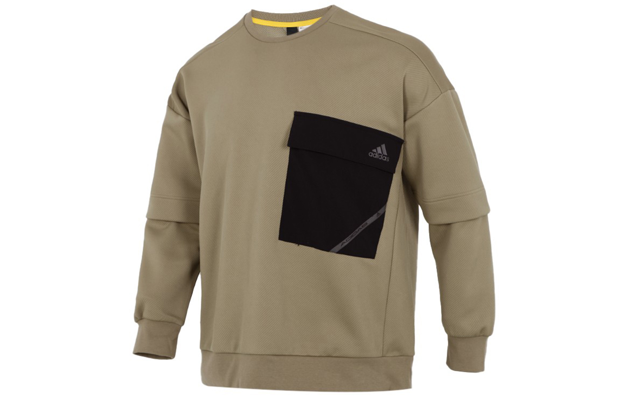 adidas Military Green Crewneck Pullover with Colorblock Pocket H39348