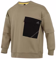 adidas Military Green Crewneck Pullover with Colorblock Pocket H39348 adidas Military Green Crewneck Pullover with Colorblock Pocket H39348