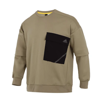 adidas Military Green Crewneck Pullover with Colorblock Pocket H39348