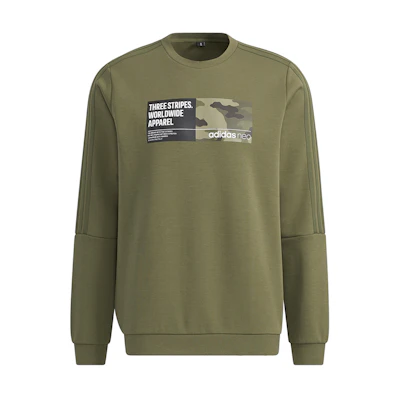 adidas Military Green Graphic Crewneck Sweatshirt Casual Wear H45170